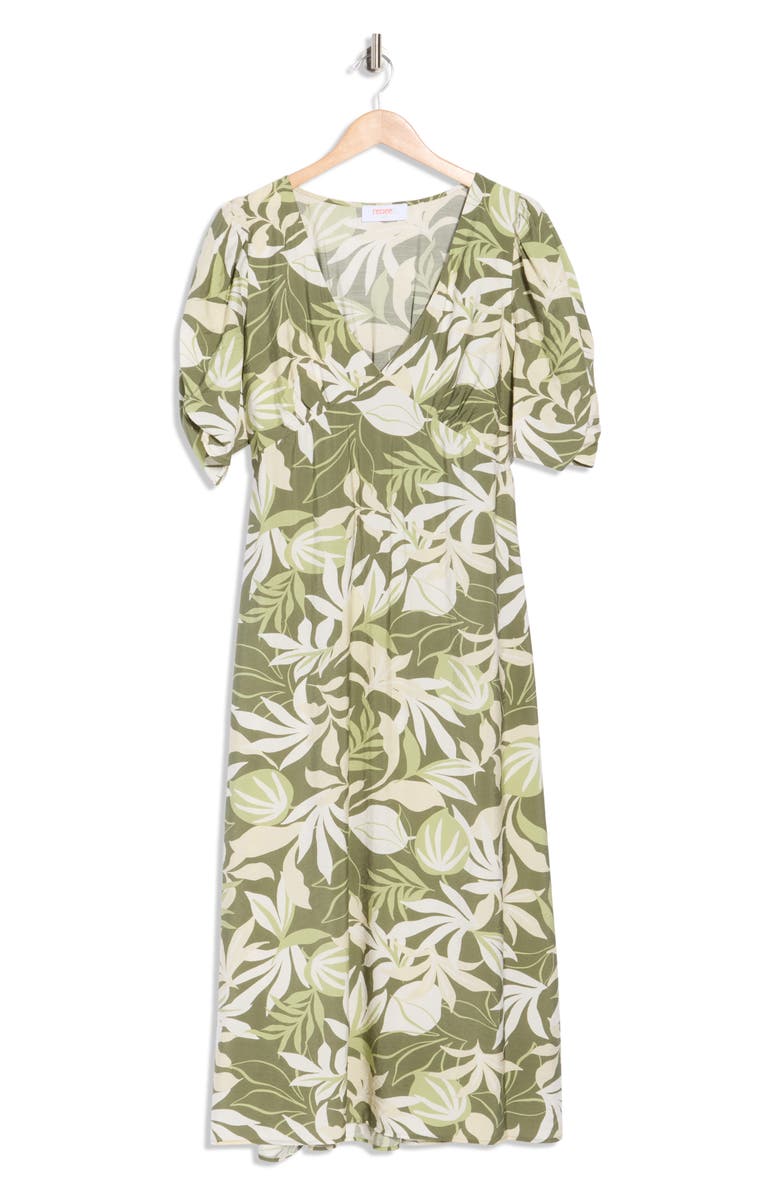 Renee C Floral Short Sleeve Empire Waist Midi Dress, Main, color, Sage