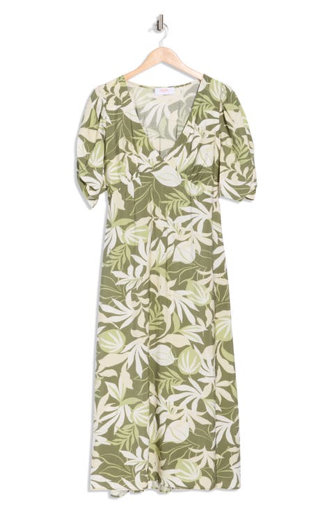 Floral Short Sleeve Empire Waist Midi Dress (Plus)