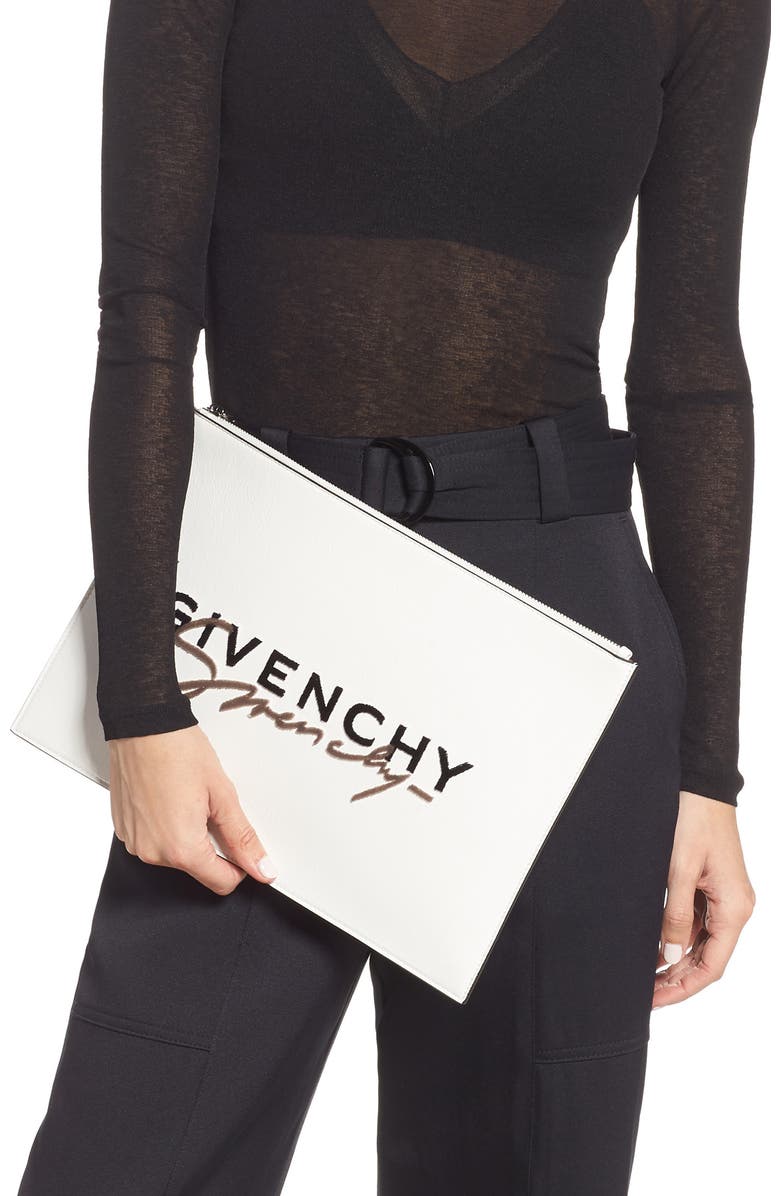Givenchy Large Signature Calfskin Leather Pouch, Alternate, color,