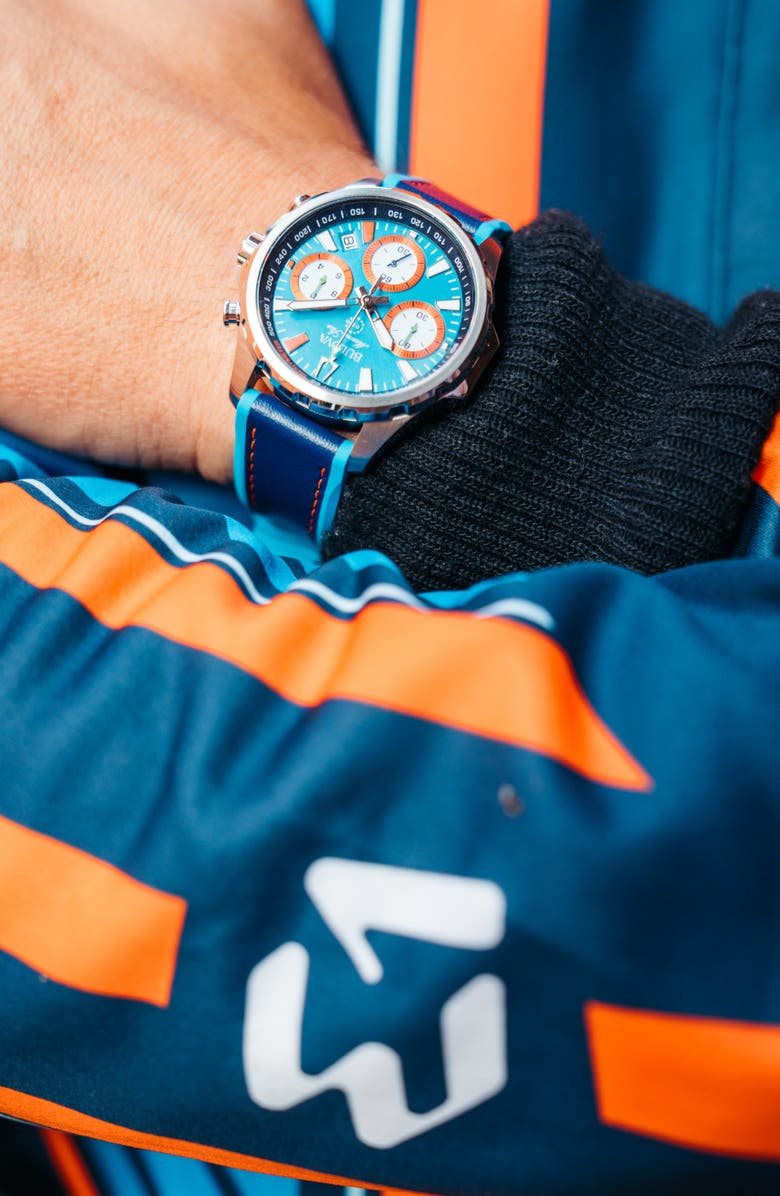 BULOVA Team Miami E1 Racing Marine Star Rubber Strap Watch, 43mm, Alternate, color, Silver-Tone