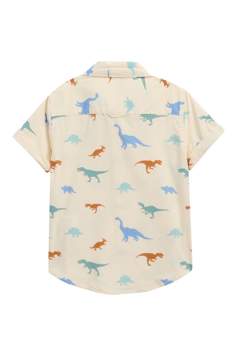 Kids' Dinos Short Sleeve Cotton Button-Up Shirt, Alternate, color, BEIGE