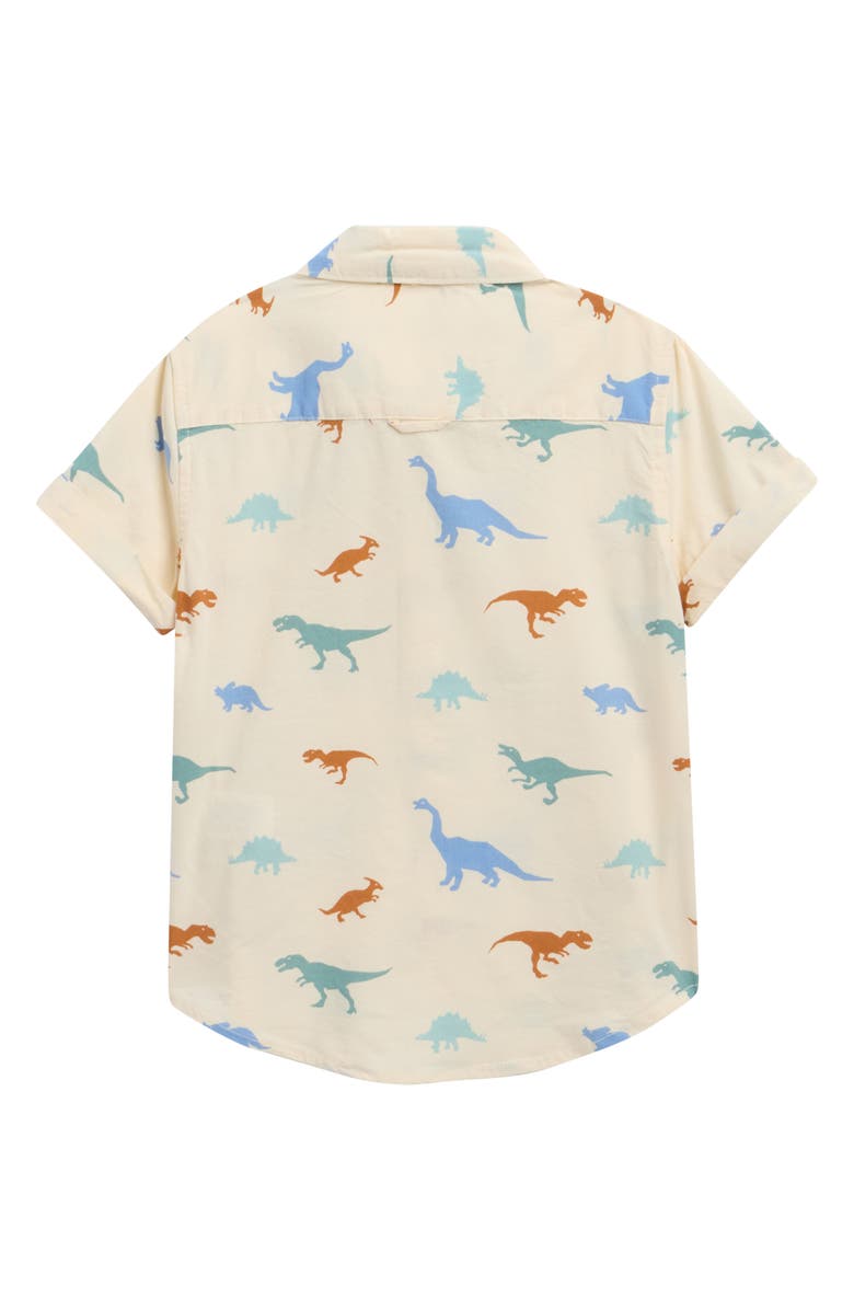 DENIM AND FLOWER Kids' Dinos Short Sleeve Cotton Button-Up Shirt, Alternate, color, Beige