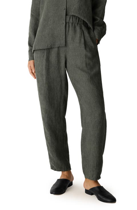 Pleated Organic Linen Lantern Ankle Pants