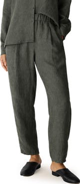Eileen Fisher Pleated Organic Linen Lantern Ankle Pants