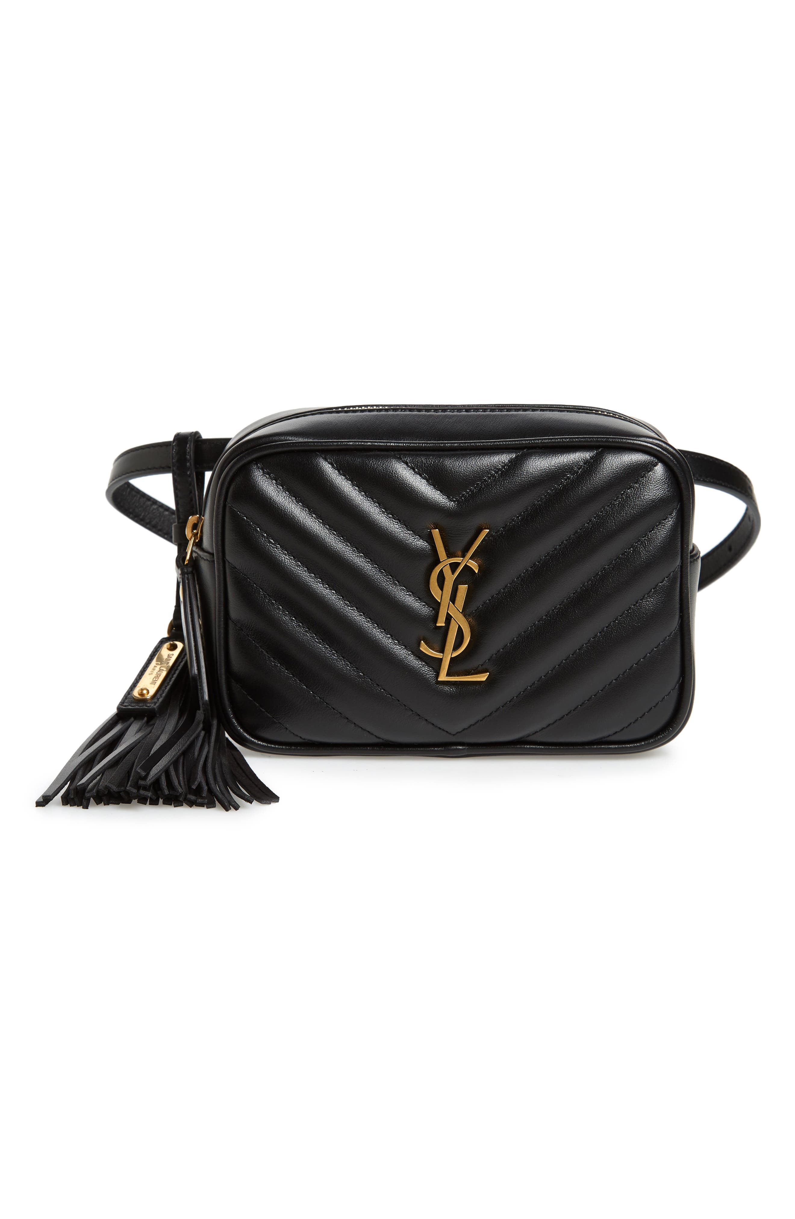 Lou Quilted Leather Belt Bag with Tassel, Main, color, NOIR