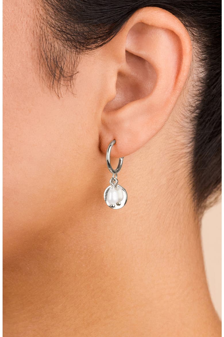 Morgan Faux Pearl Hoop Earrings, Alternate, color, SILVER