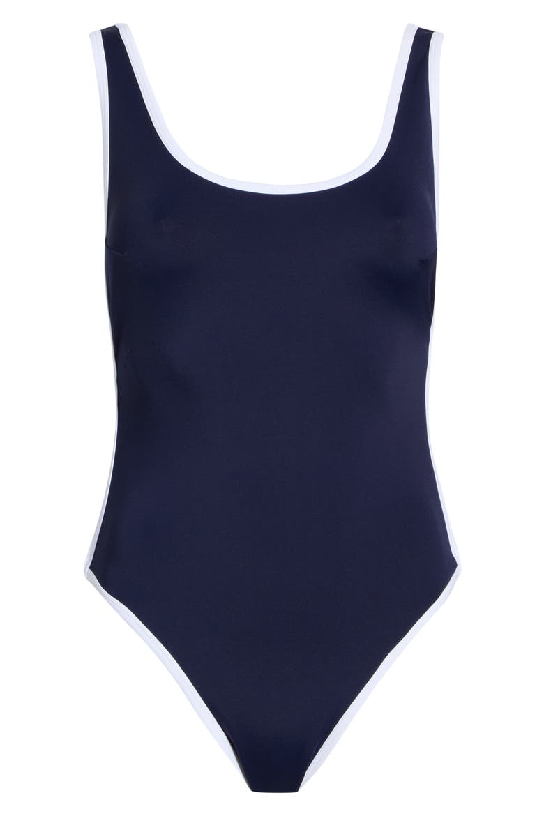 Varsity Layout One-Piece Swimsuit, Alternate, color, HORIZON INK