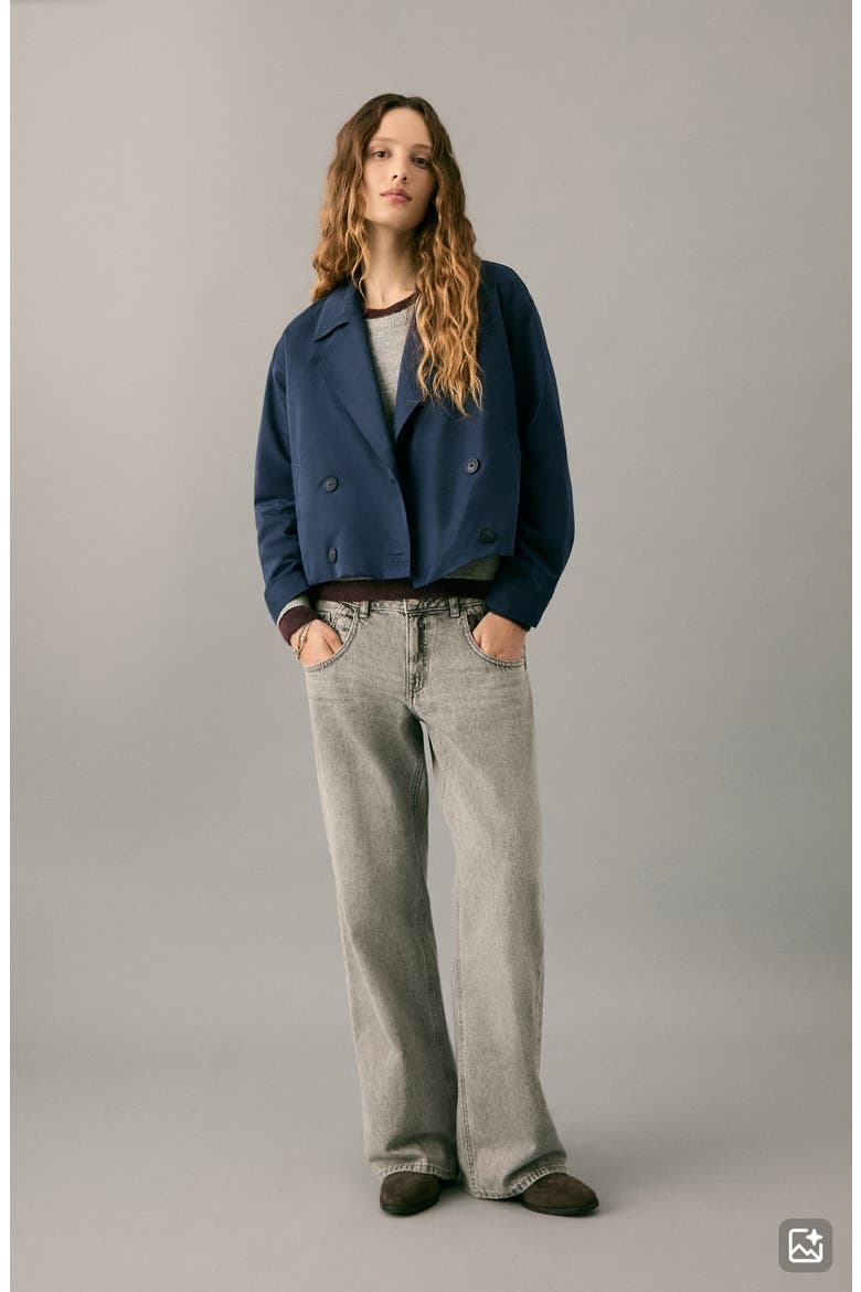 Double Breasted Crop Jacket, Alternate, color, NAVY