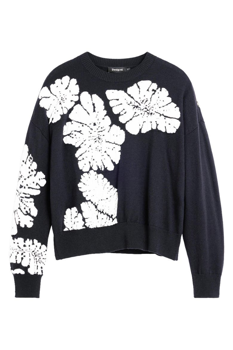 Floral Sweater, Alternate, color, BLACK