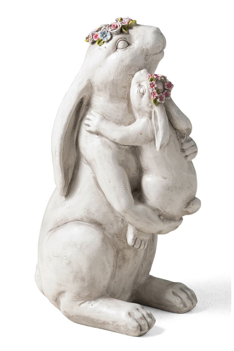 17"H MGO Hugging Mom and Baby Rabbit Statue, Main, color, White