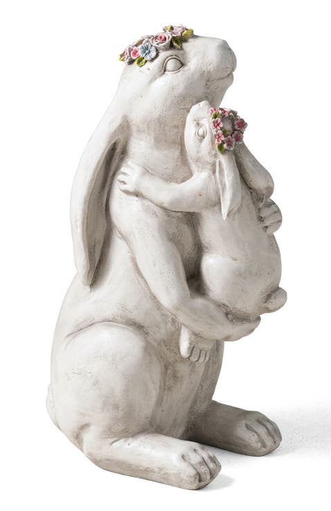 17"H MGO Hugging Mom and Baby Rabbit Statue