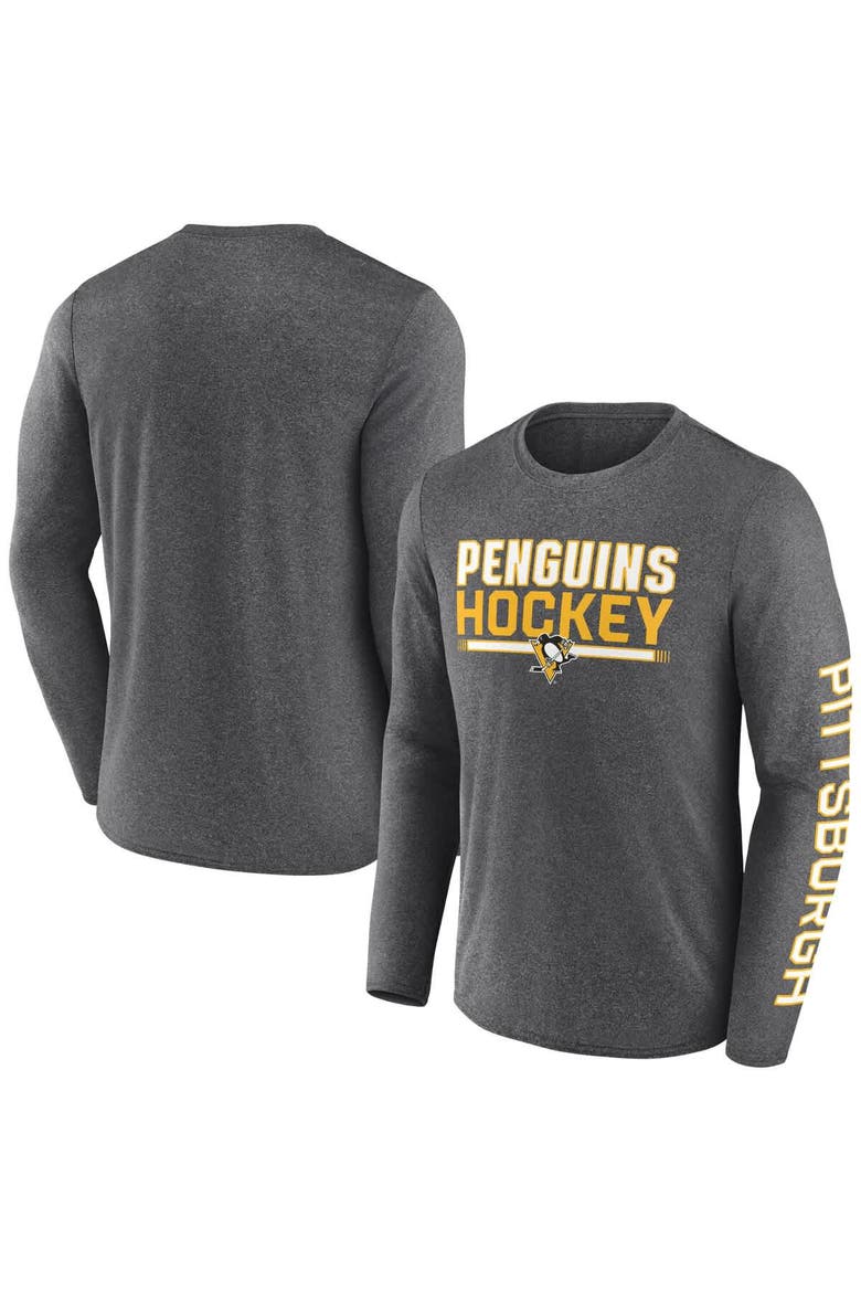 Men's Fanatics Heather Charcoal Pittsburgh Penguins Sweep Iconic Synthetic Long Sleeve T-Shirt, Main, color, Heather Charcoal