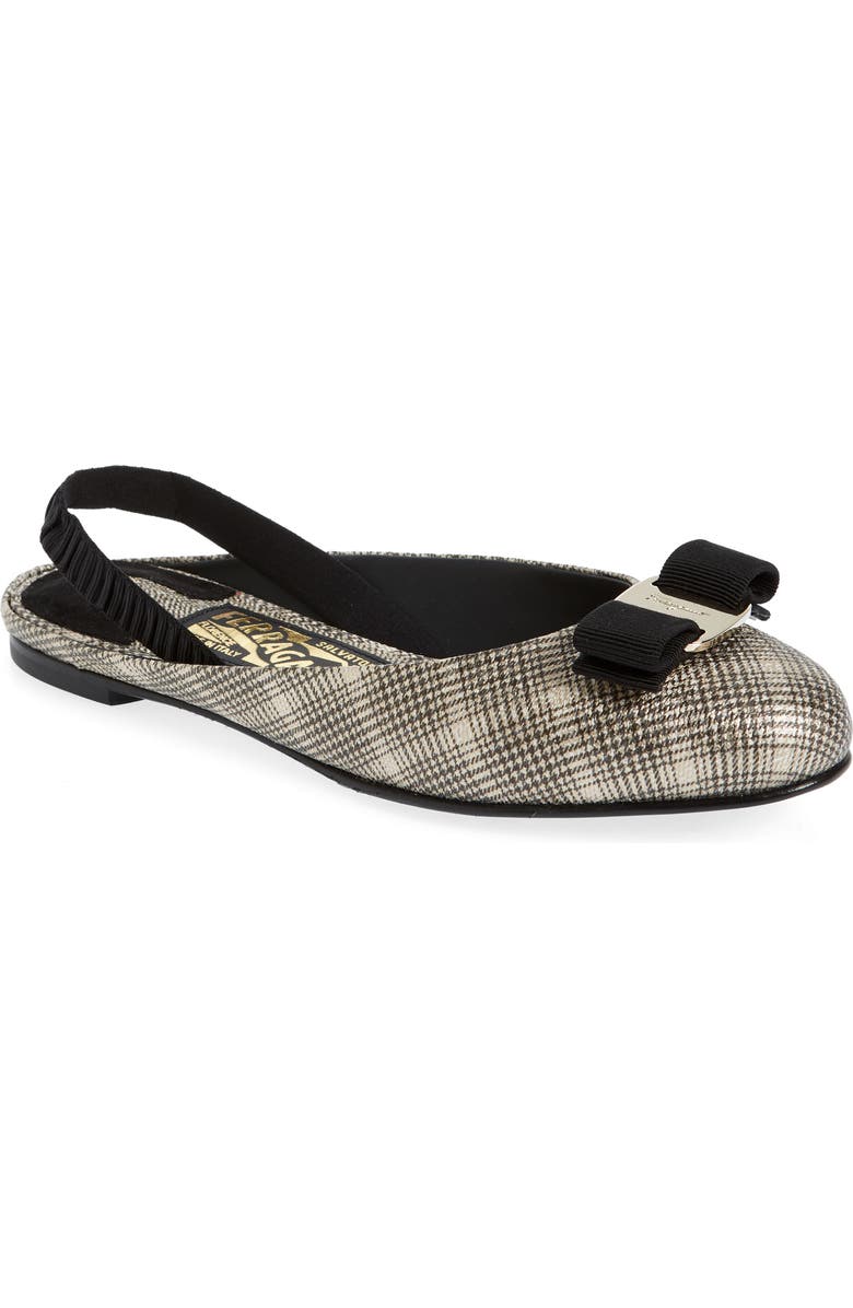 FERRAGAMO Vara Bow Houndstooth Slingback Flat, Main, color,