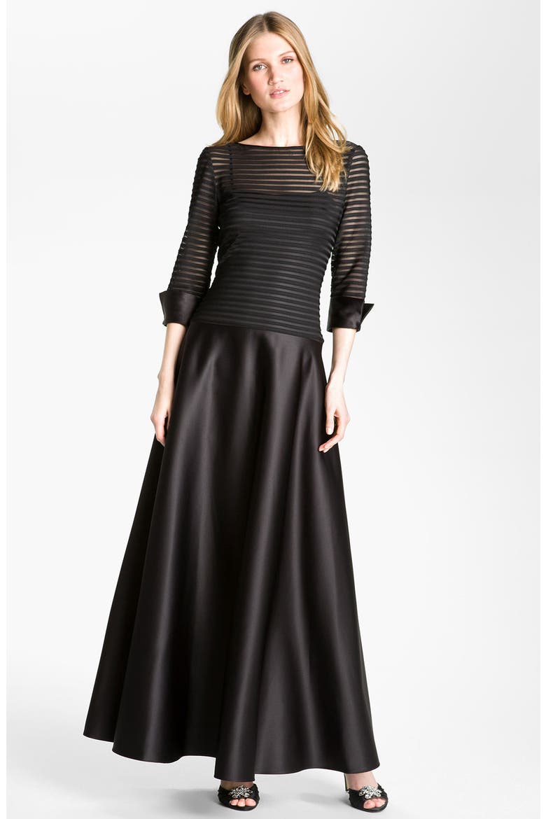Illusion Bodice Dress, Main, color, BLACK