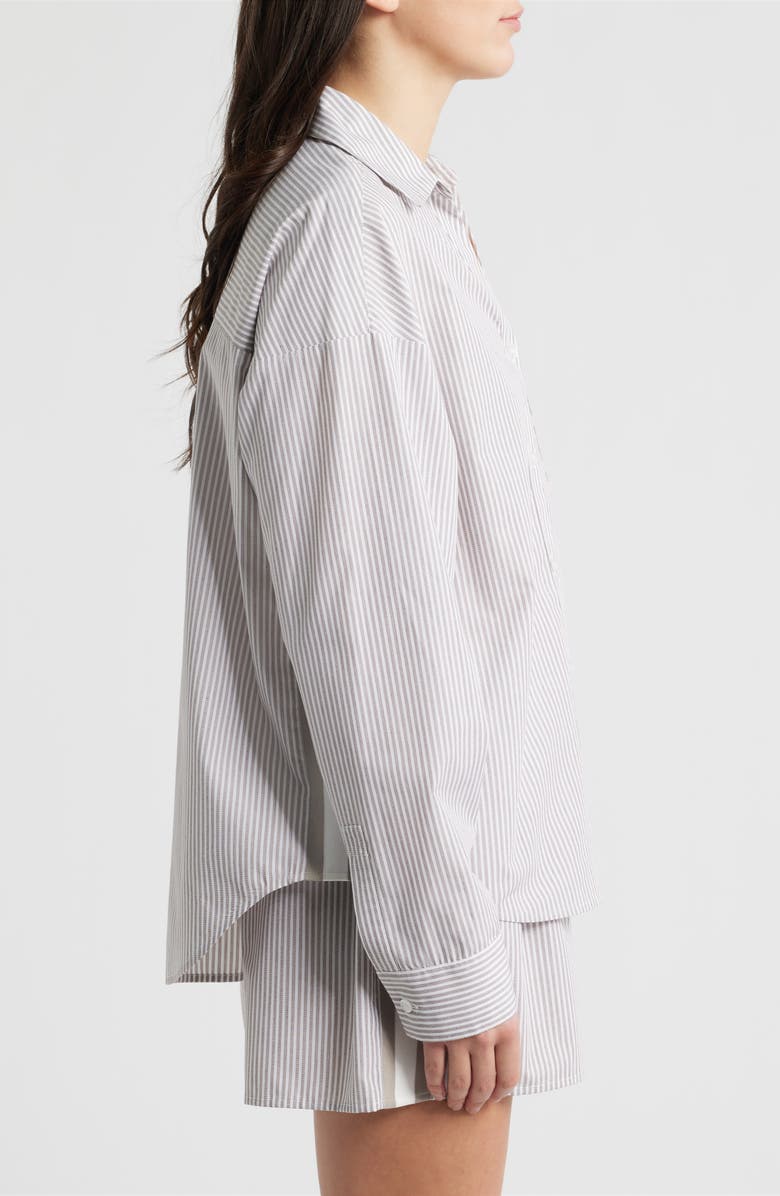 Bernardo Stripe Button-Up Shirt, Alternate, color, Taupe/ Ivory