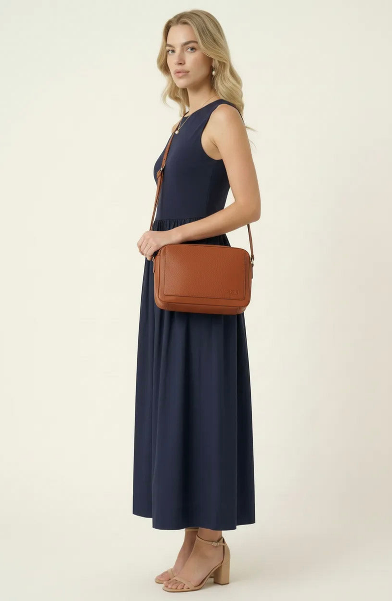 Modenaire Sleeveless Crewneck Midi Dress with Gathered Waist and Pockets, Alternate, color, Navy Blue