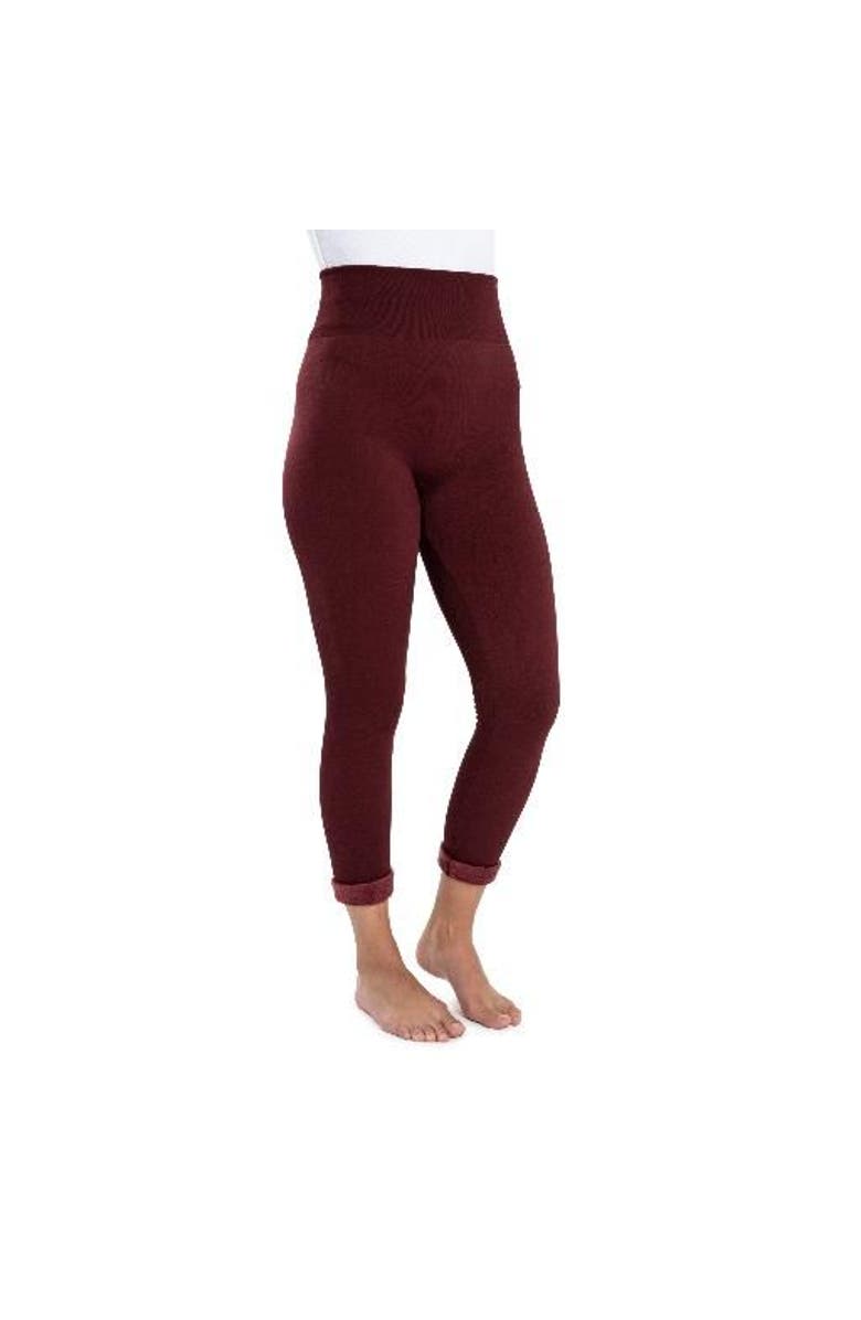MUK LUKS High Waisted Fur Lined Leggings, Alternate, color, Wine