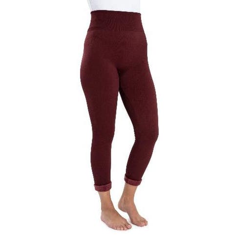 Muk Luks High Waisted Fur Lined Leggings In Burgundy