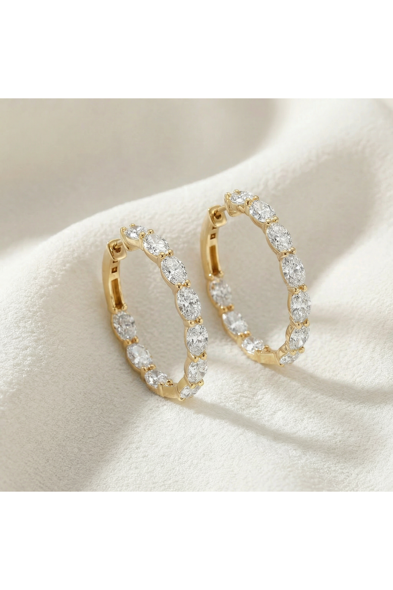 3Ct TW Oval Diamond Inside Outside Hoops 14k Gold Lab Grown 1", Alternate, color, 14k Yellow Gold