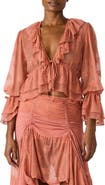 Steve Madden Montana Floral Embroidery Ruffle Detail Knit Top