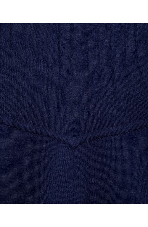 Mango Wide Leg Knit Pants In Dark Navy