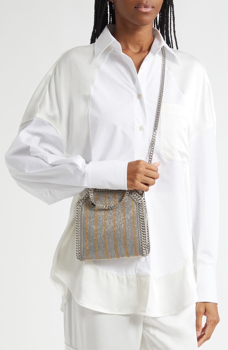 Stella McCartney Rock Tokyo Falabella Crystal Embellished Crossbody Bag, Alternate, color, Light Grey