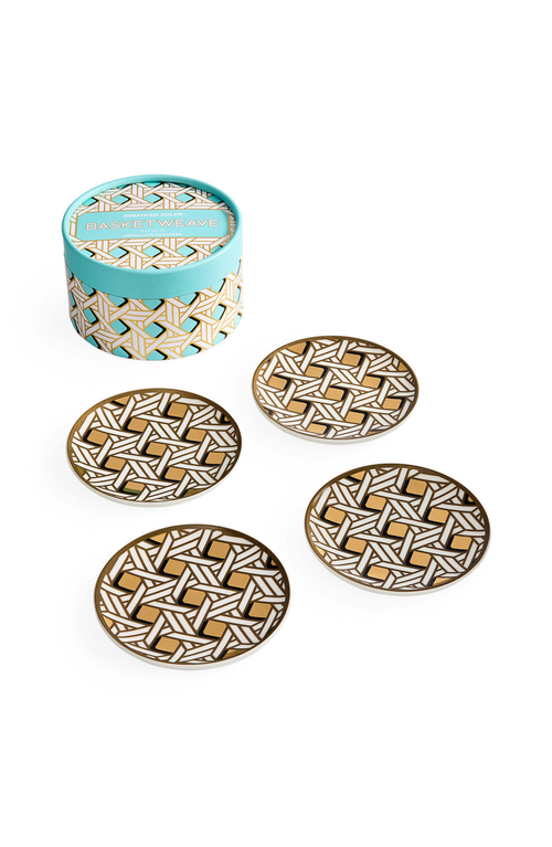 Jonathan Adler Basketweave Coaster Set In Multi