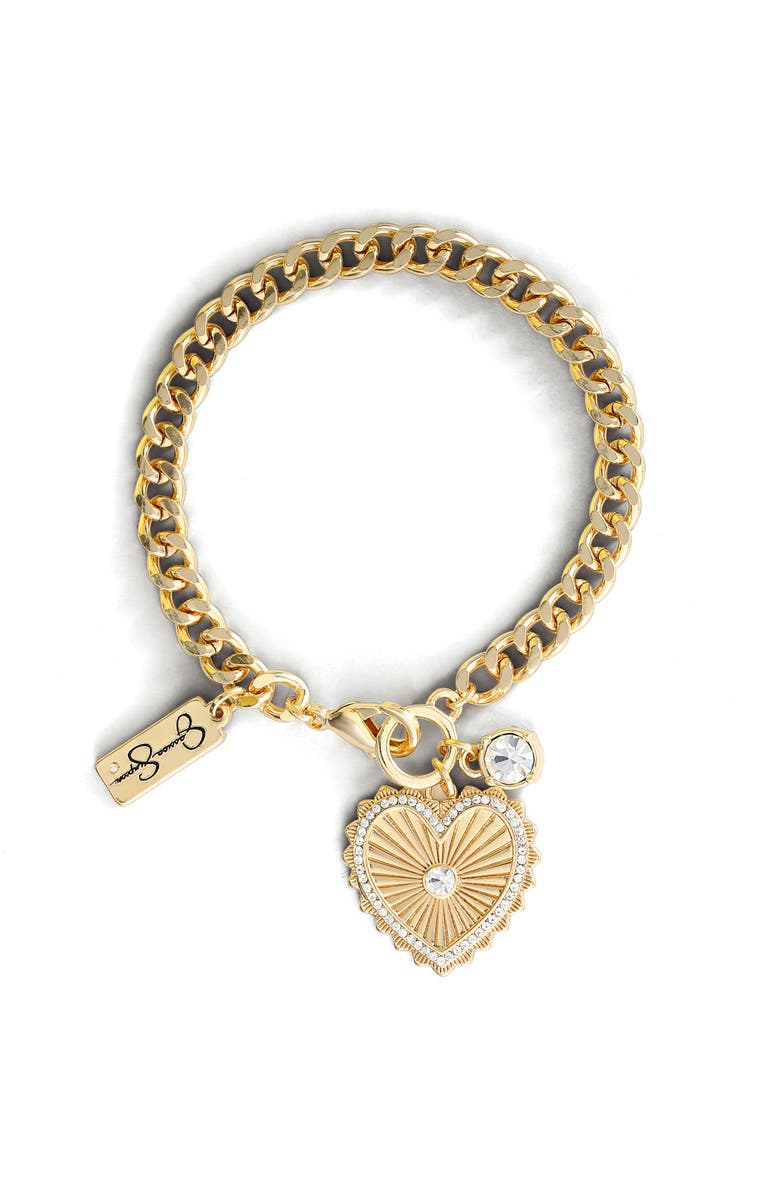 Jessica Simpson Heart Charm Bracelet, Main, color, Gold