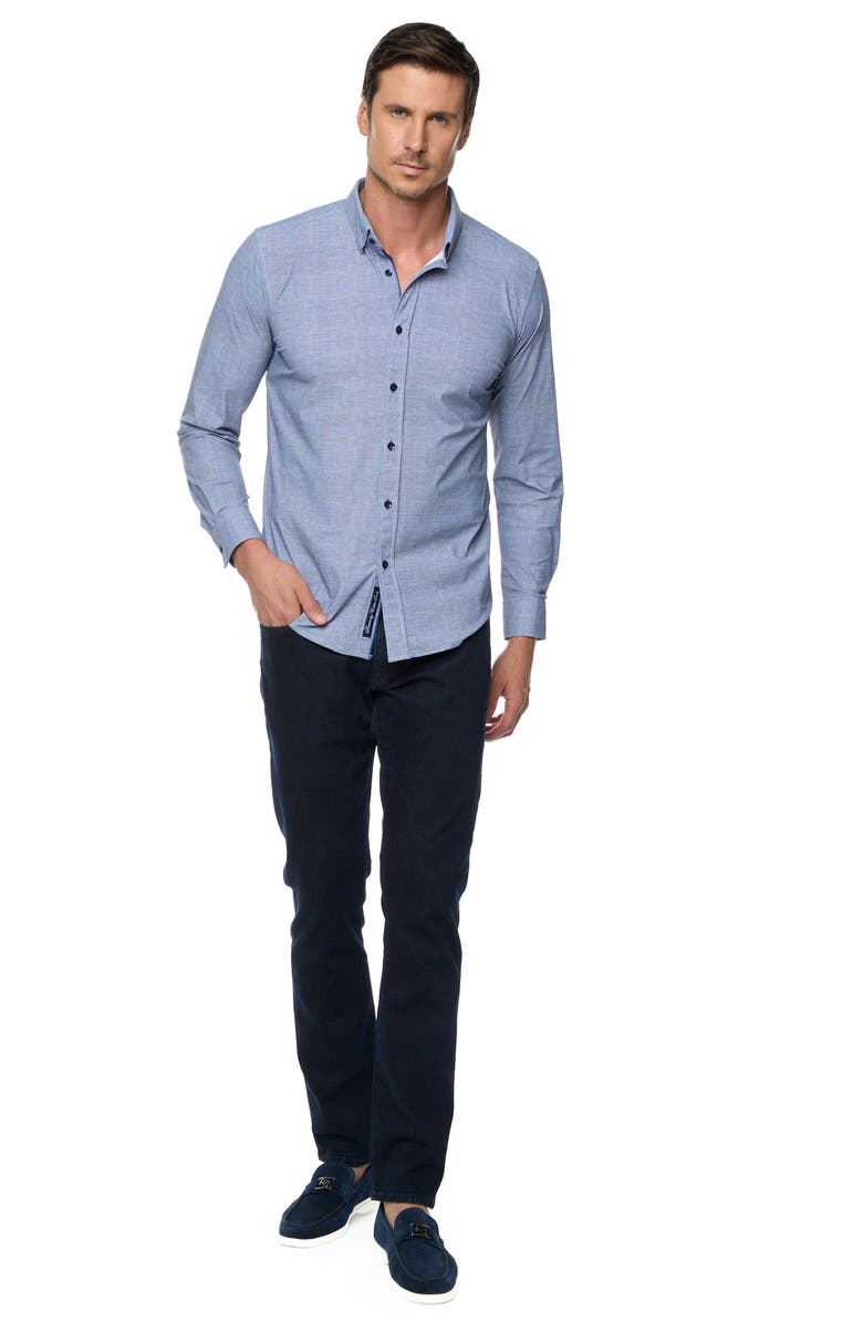 Robert Graham Renley Tailored Fit Solid Button-Up Shirt, Alternate, color, Navy