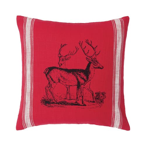C&F Home Stag Feed Sack Feed Sack Christmas Throw Pillow, 20" x 20" in Red 
