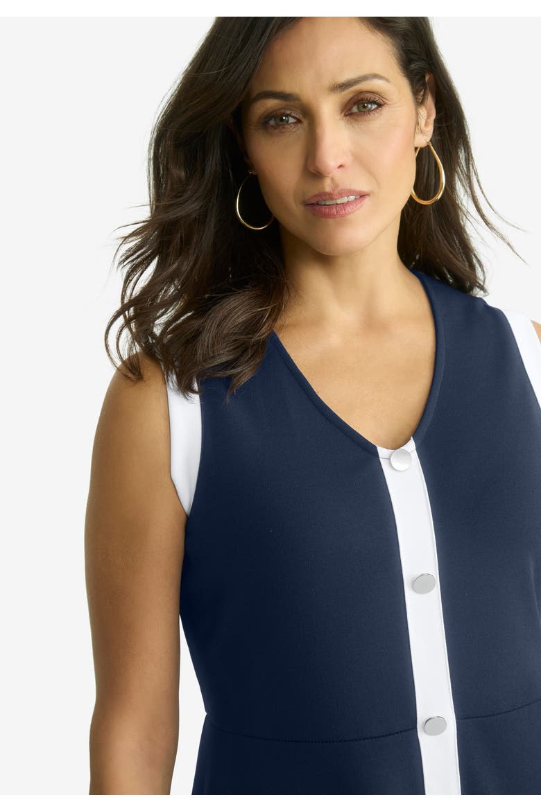Sleeveless Crepe Dress, Alternate, color, WHITE NAVY