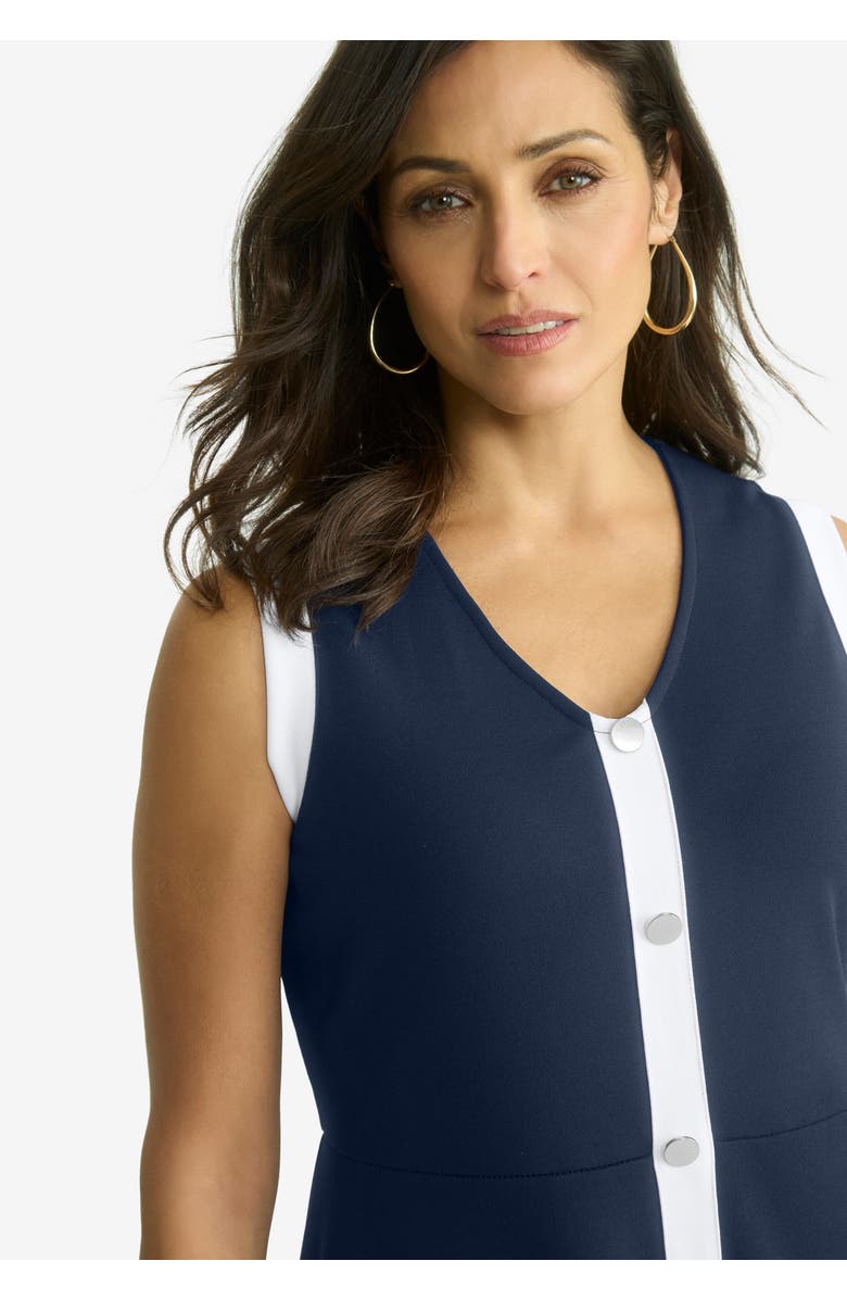 Jessica London Sleeveless Crepe Dress, Alternate, color, White Navy
