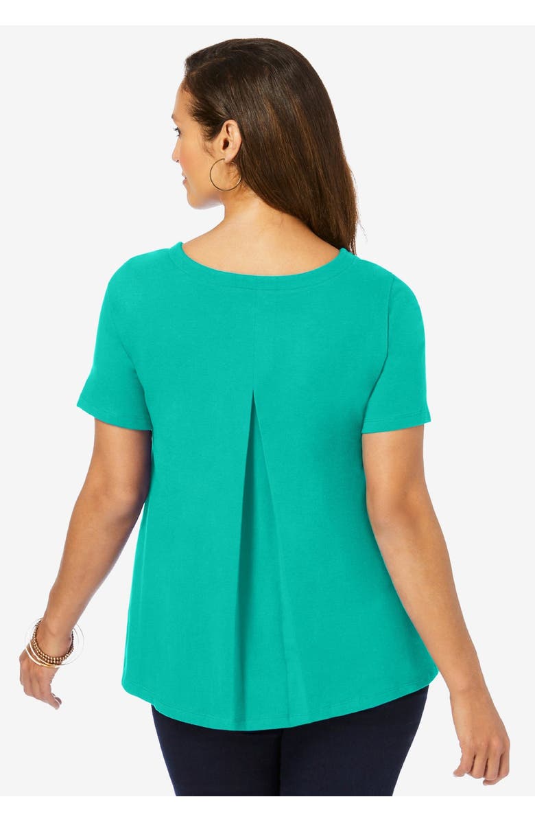 Jessica London Stretch Cotton Trapeze Tee, Alternate, color, Black Ivory Dot