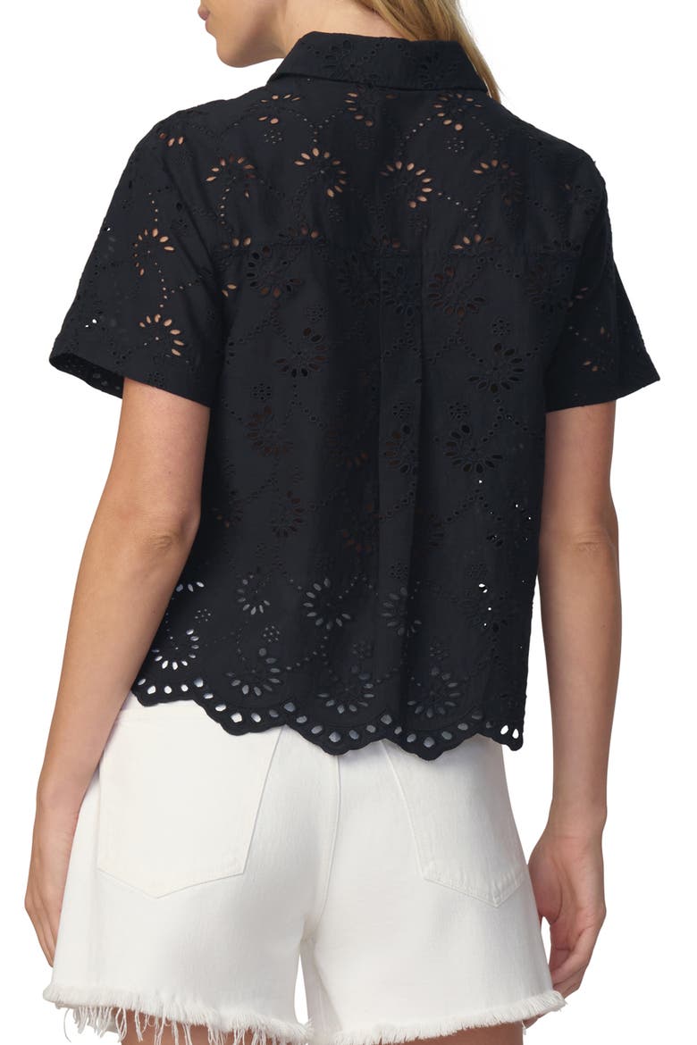 Sheer Crop Cotton Broderie Anglaise Button-Up Shirt, Alternate, color, BLACK