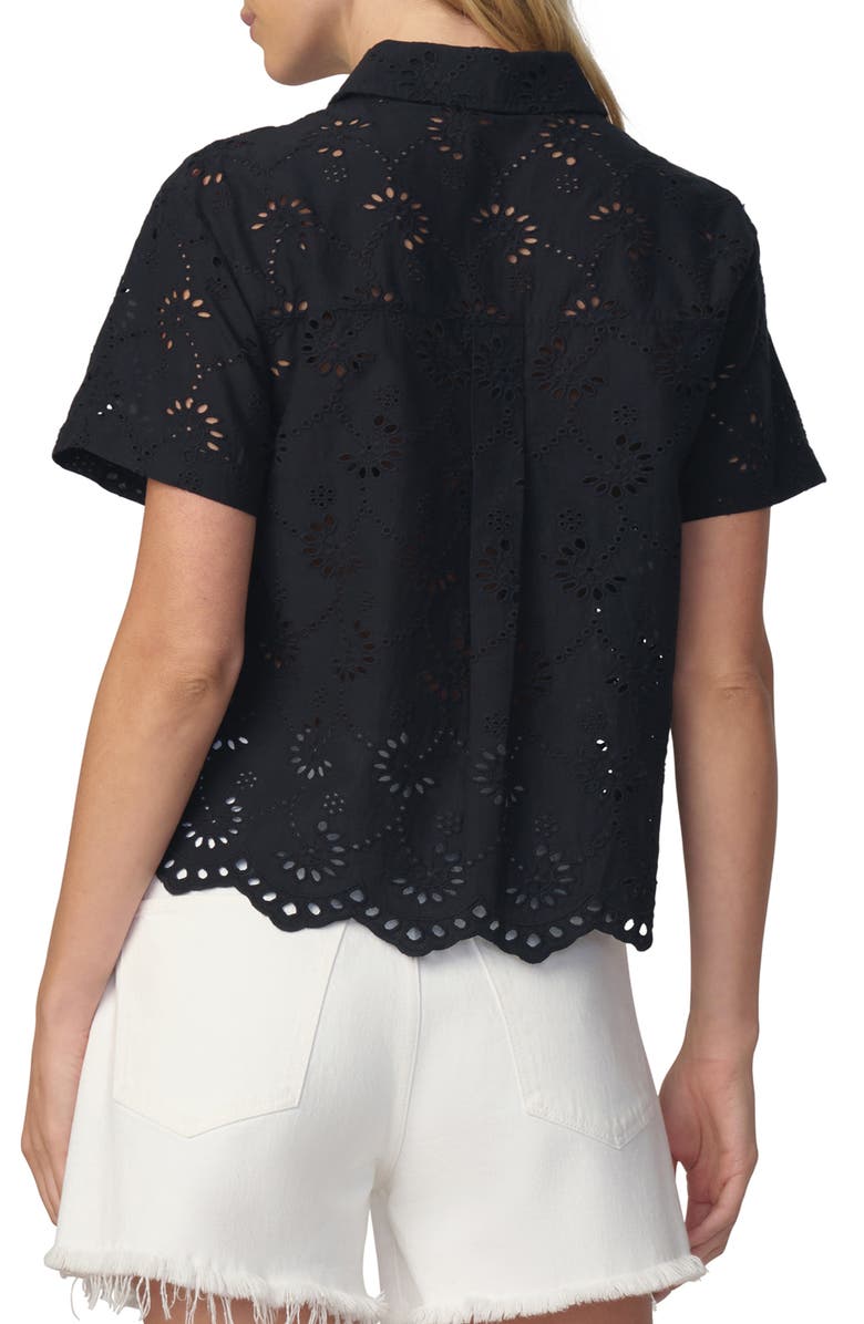 Joe's Sheer Crop Cotton Broderie Anglaise Button-Up Shirt, Alternate, color, Black