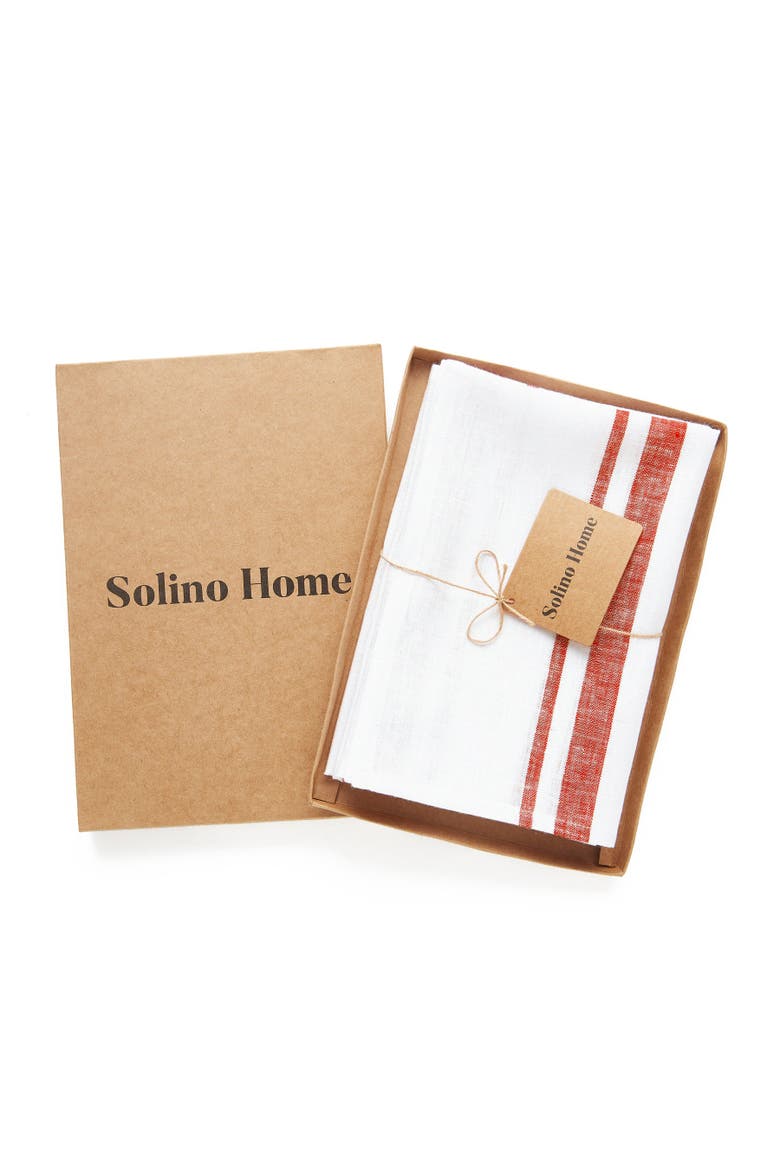 Linen Dinner Napkins Set of 4, 20 x 20" - French Stripe, Alternate, color, Red and White
