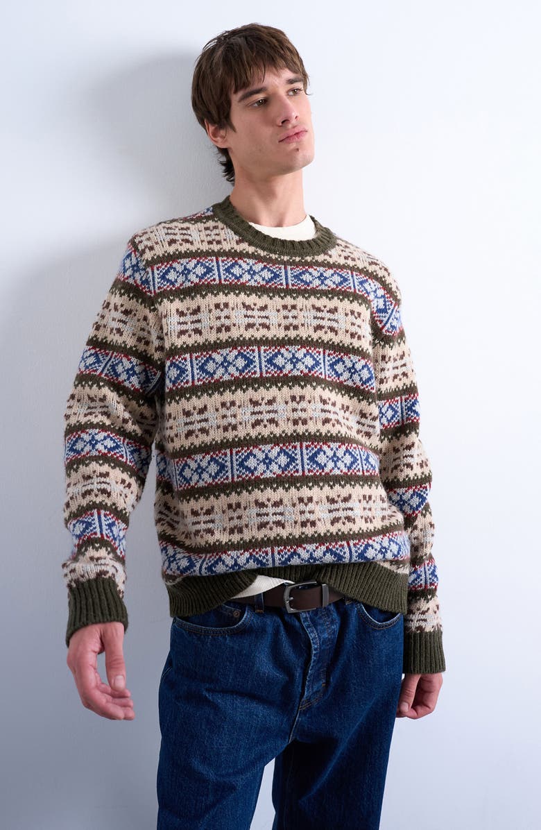 Topman Fair Isle Crewneck Sweater, Alternate, color, Beige Khaki