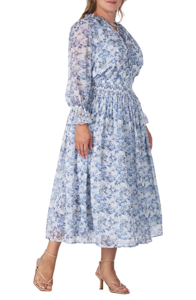 Standards & Practices Floral Long Sleeve Midi Dress, Alternate, color, Blue White Print