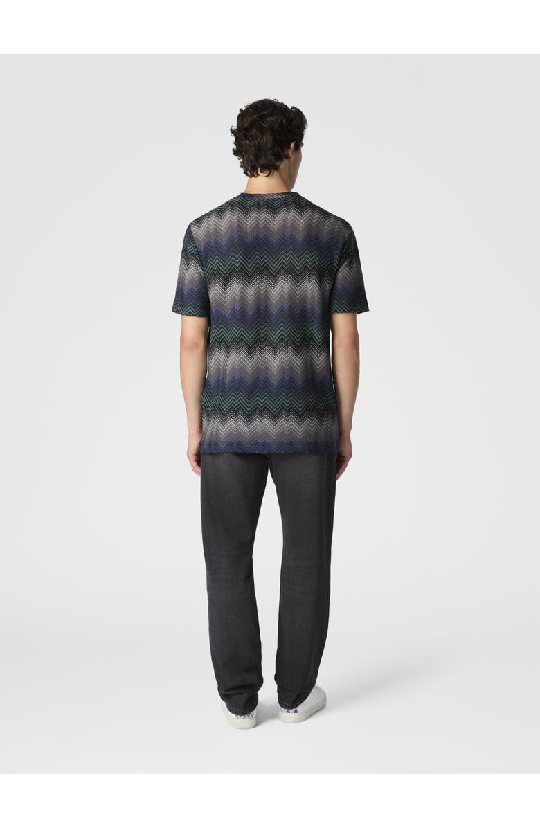 Missoni Crew Neck T-shirt With Irregular Zigzag, Alternate, color, Blue & Green