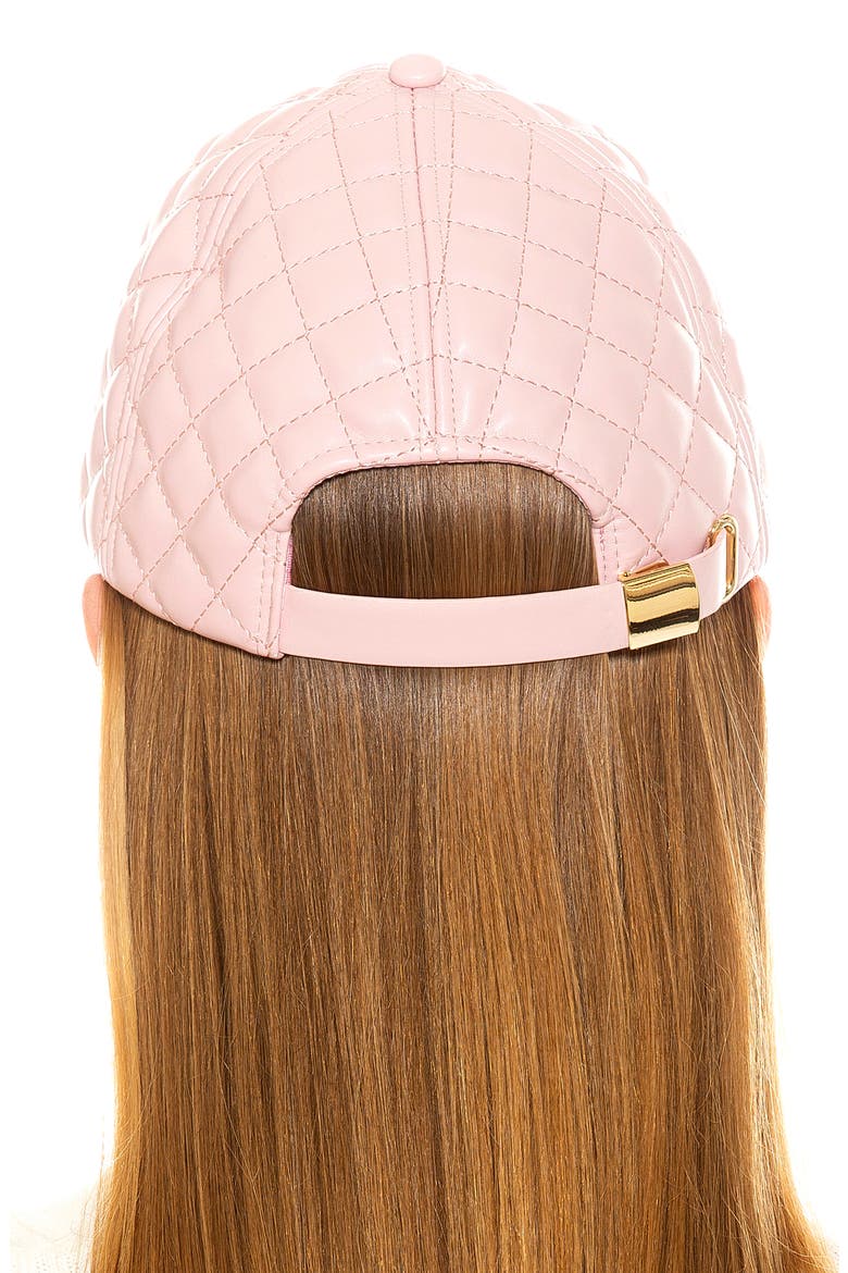 Diamond Quilted Pleather Baseball Cap, Alternate, color, PINK/ GOLD