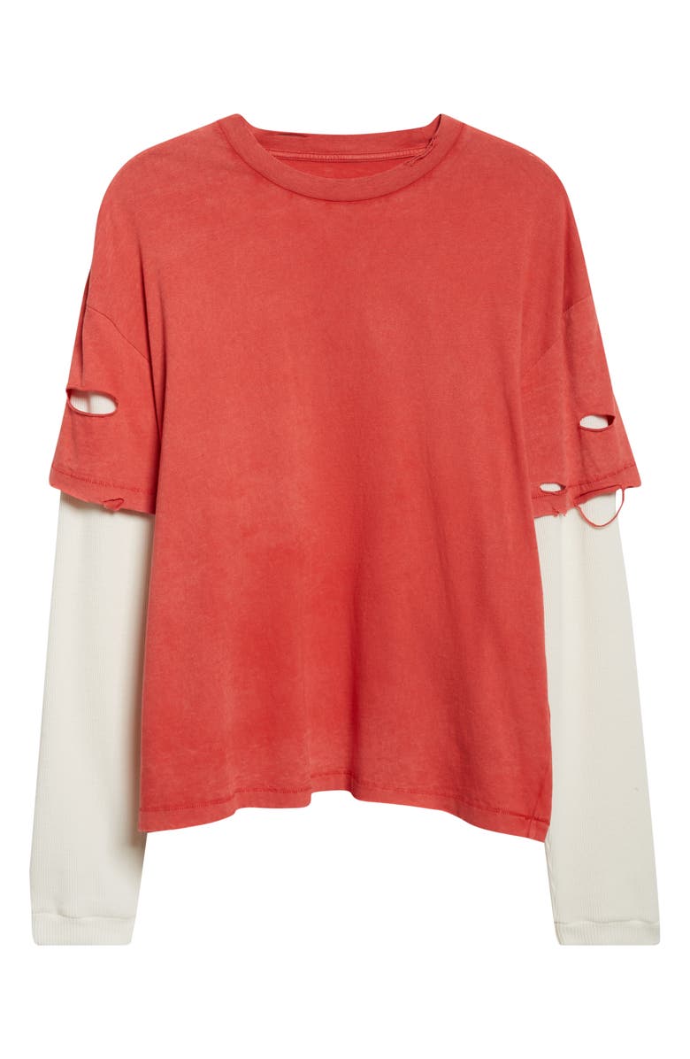 STOCKHOLM SURFBOARD CLUB Distressed Box Layered Organic Cotton Logo T-Shirt, Alternate, color, Signature Red