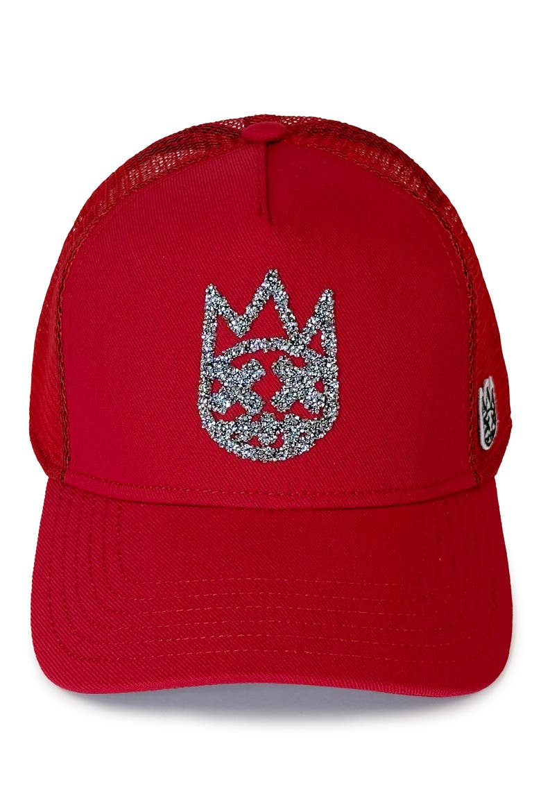 Crystal Shimuchan Logo Trucker Hat, Alternate, color, RED