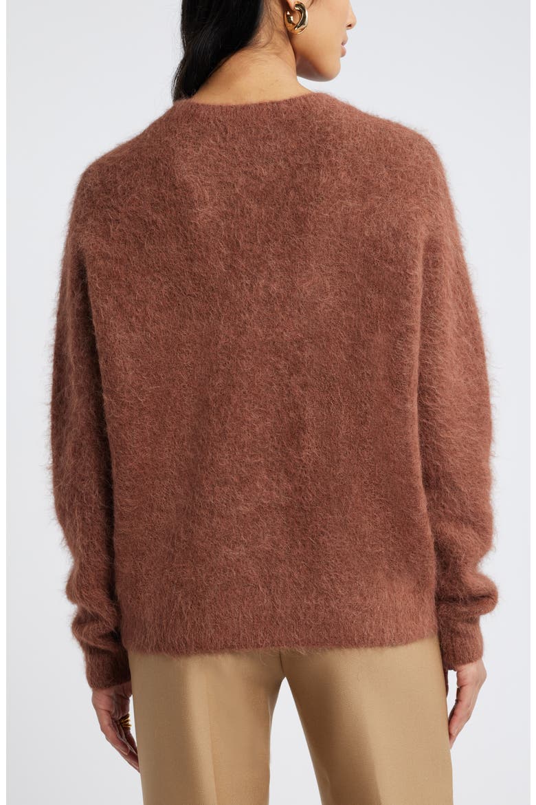 Fuzzy Textured Alpaca Blend Crewneck Sweater, Alternate, color, BROWN BRUNETTE