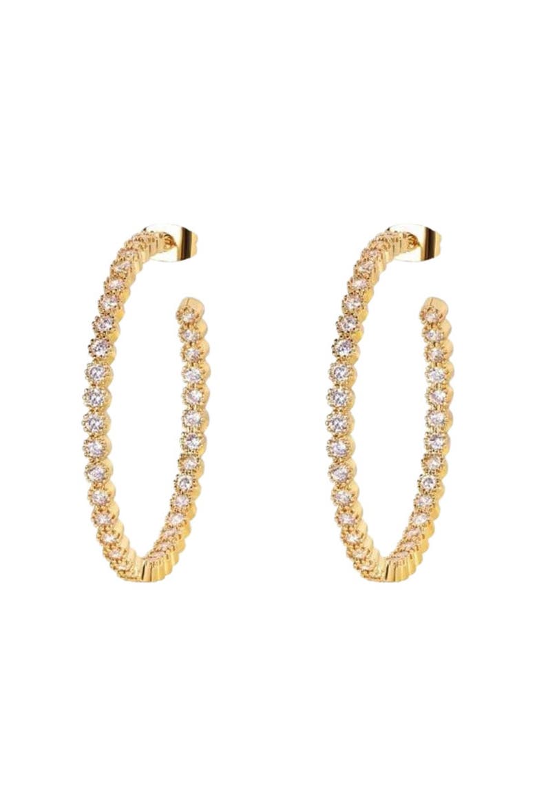 Cubic Zirconia Hoop Earrings, Main, color, Gold