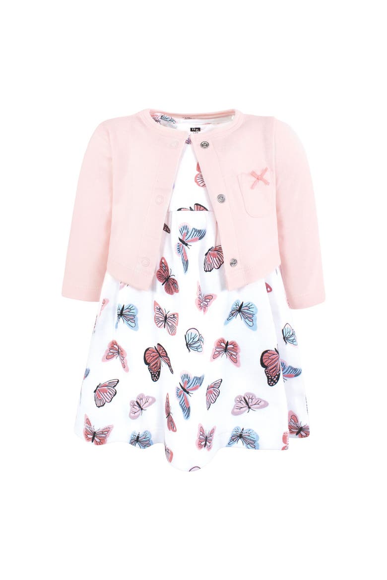 Soft Cotton Dress With Coordinating Cardigan, Main, color, Sweet Butterflies