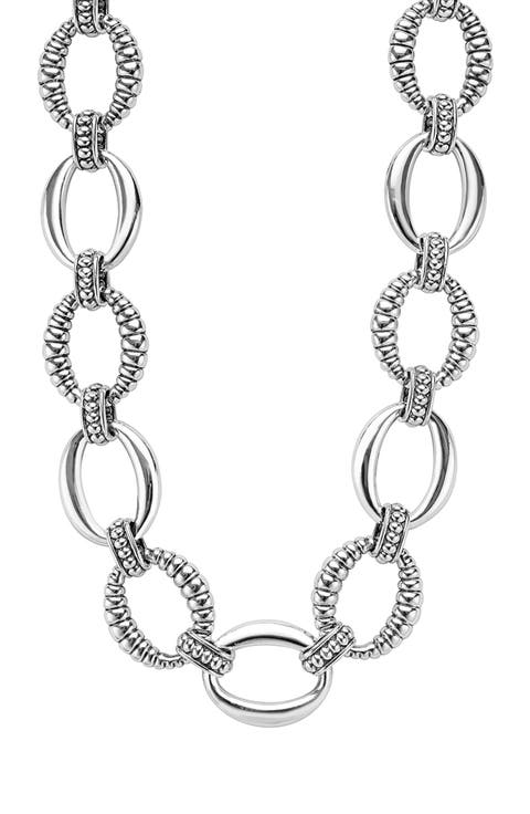 Signature Caviar Sterling Silver Oval Fluted Link Necklace