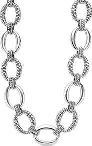 LAGOS Signature Caviar Sterling Silver Oval Fluted Link Necklace