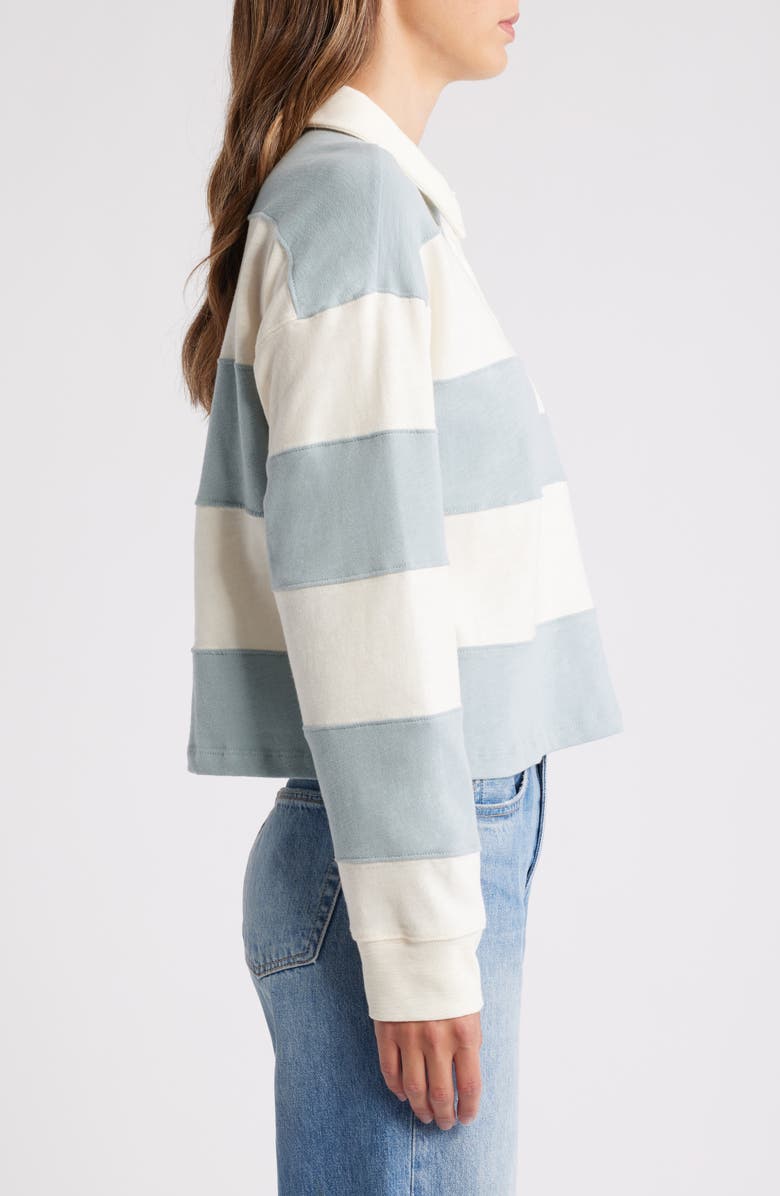 Marine Layer Crop Cotton Rugby Shirt, Alternate, color, Faded Aqua Stripe