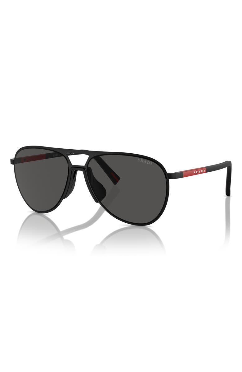 Prada Linea Rossa 59mm Aviator Sunglasses, Alternate, color, Matte Black
