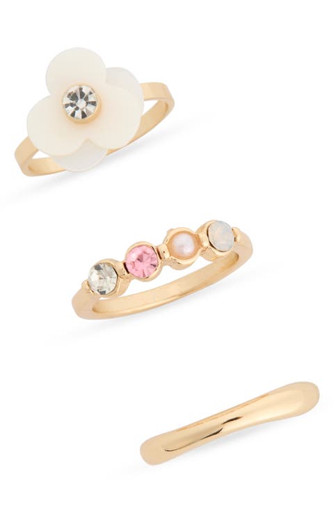Set of 3 Flower Faux Pearl Rings